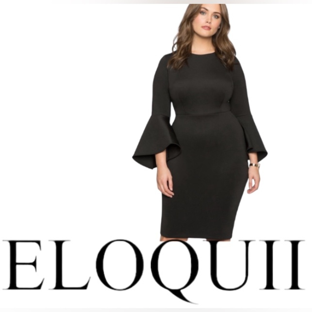 26W Eloquii Elegant Drama Sleeve Scuba Dress, Black